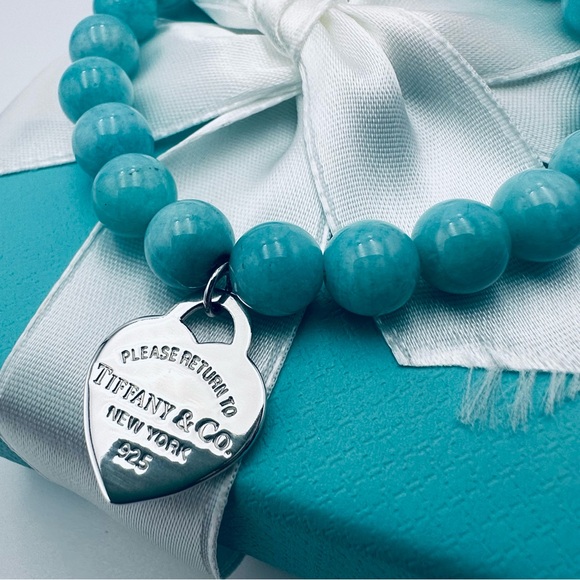 Return to Tiffany & Co 8mm Amazonite Bead Bracelet in Silver 7.5” with Packaging - Picture 3 of 14
